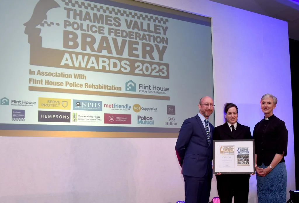 Hempsons partner Adam Smith pictured with winner PC Lucy Du Plooy at the Thames Valley Police Federation Bravery Awards 2023